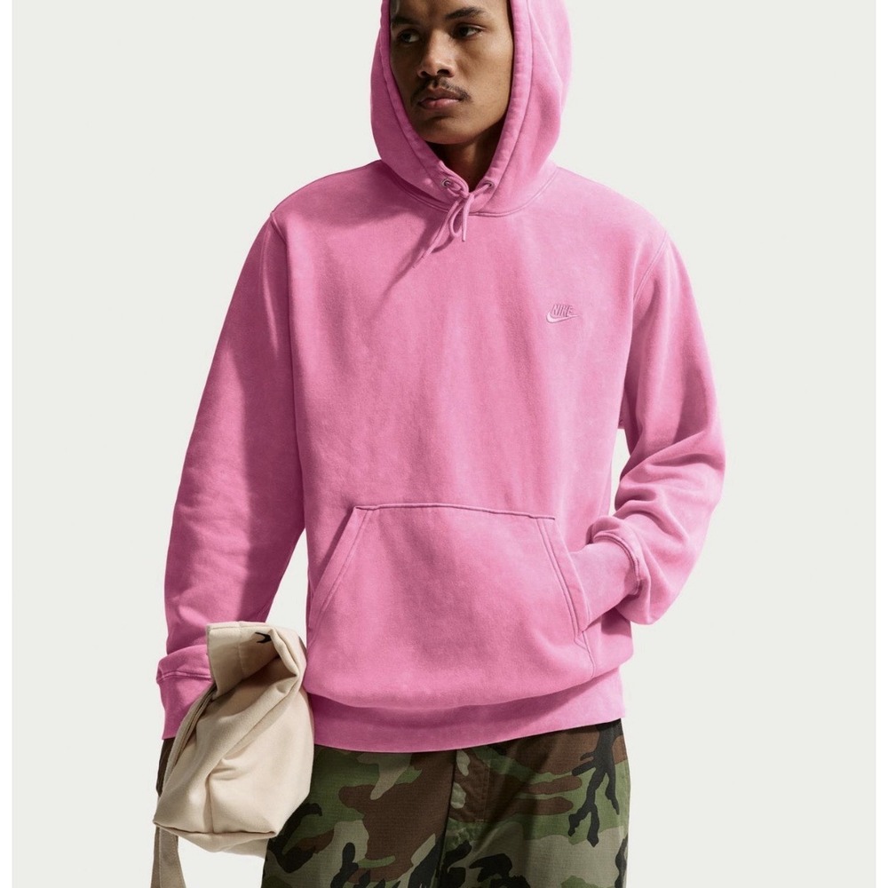Nike Men's Club Fleece Washed Hoodie Pink Sz L NWT